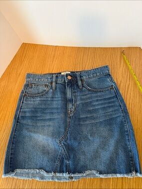 J. Crew Blue Denim Mini Skirt with Frayed Hem 26 waist